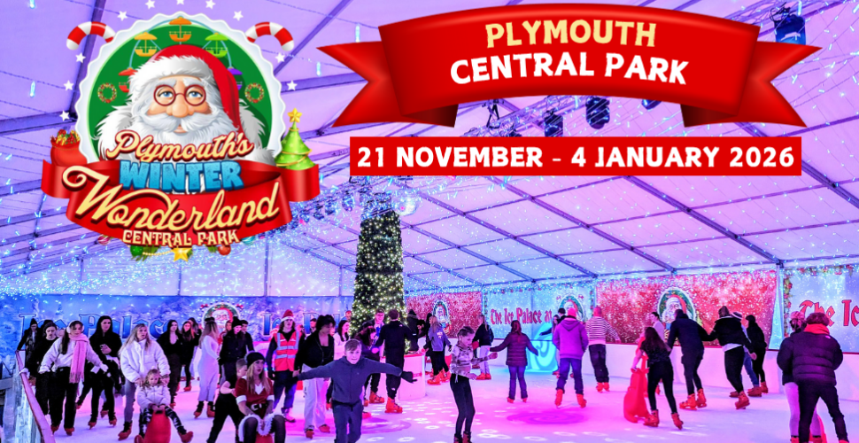 People ice skating at Plymouth Winter Wonderland, Central Park. Event runs 21 Nov 2025 to 4 Jan 2026